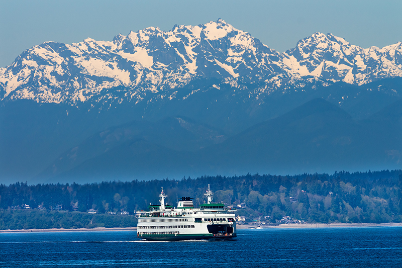 Bainbridge Island Ferry Crossing Puget Sound In Front of the Olympic Mountains