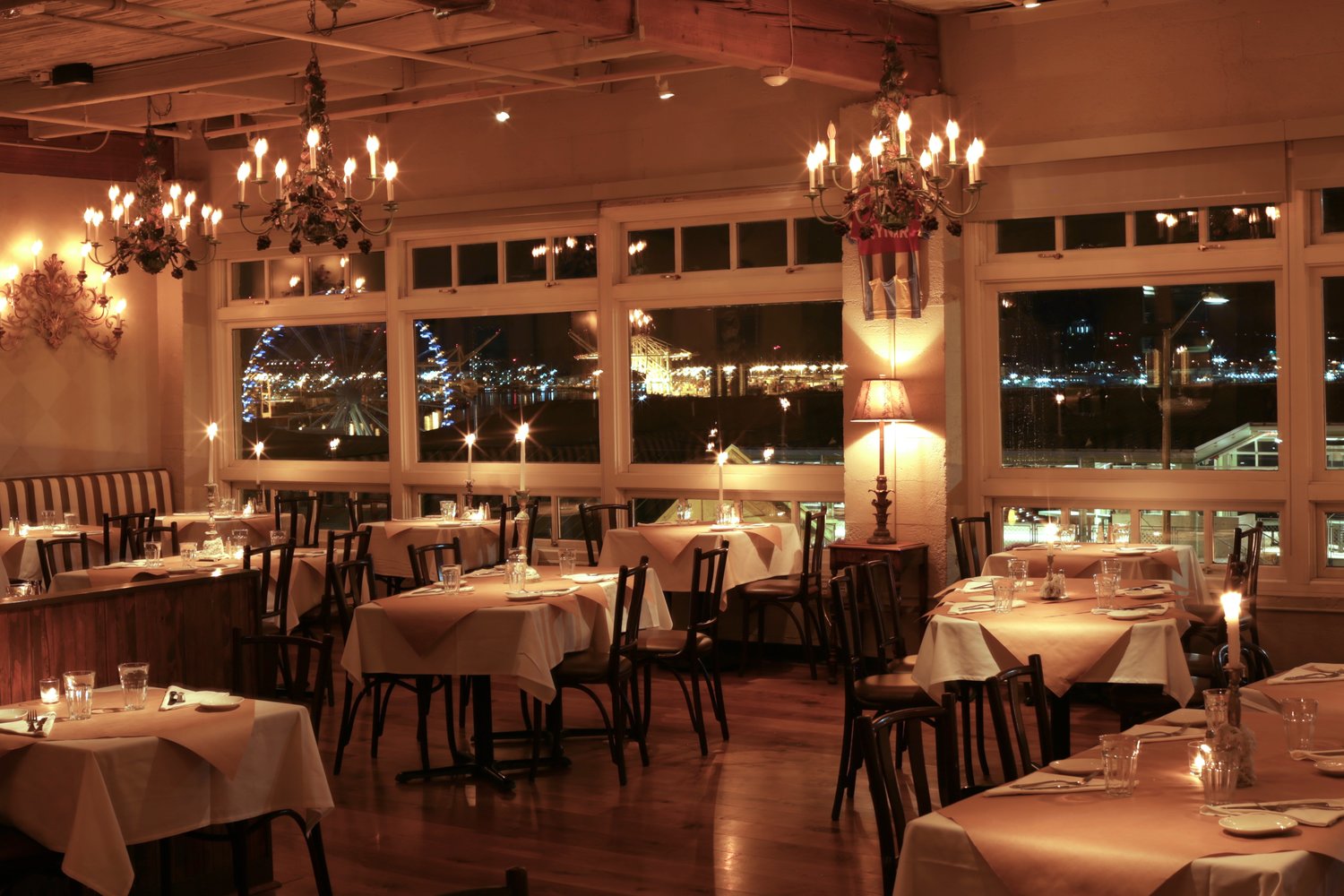 The Dining Area of the Pink Door Restaurant with Waterfront Views